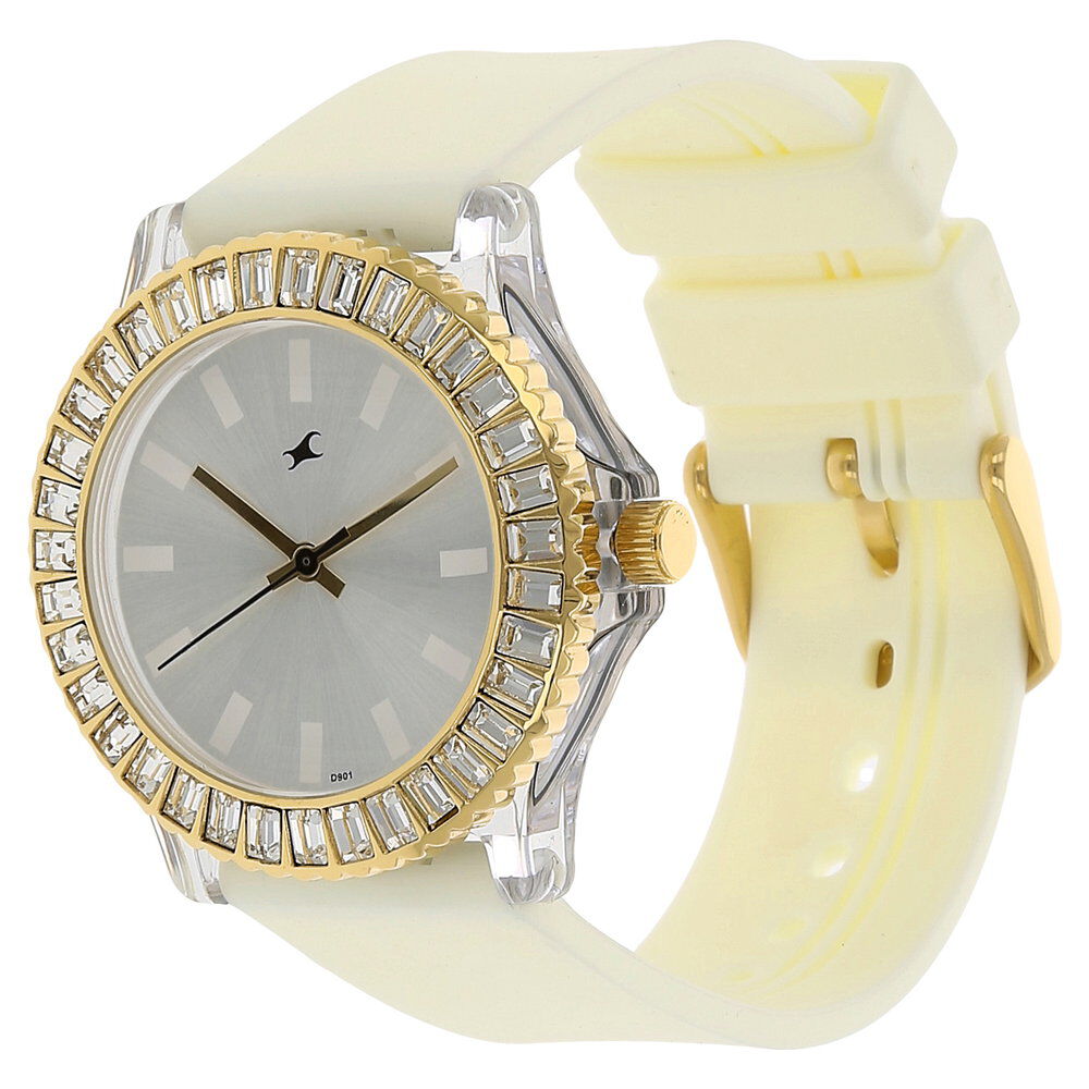 Buy Online Fastrack Quartz Analog Silver Dial Plastic Strap Watch for Girls 9827pp01 Fastrack