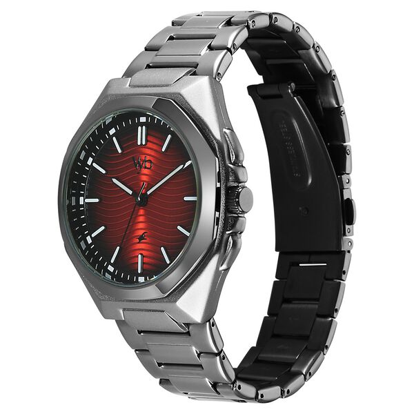 Vyb Quest By Fastrack Quartz Analog Red Dial Grey Stainless Steel Strap Watch For Guys - image number 2