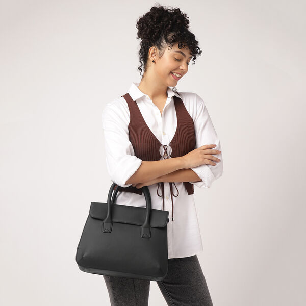 Fastrack Large Satchel Bag for Women | Structured, Stylish Bag With Spacious Compartments | Classic Work Bag Made of High Quality Faux Leather (Black) - image number 7