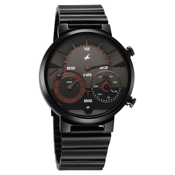 Fastrack Gambit Micromotor Black Dial Black Metal Strap Analog Watch for Guys - image number 2