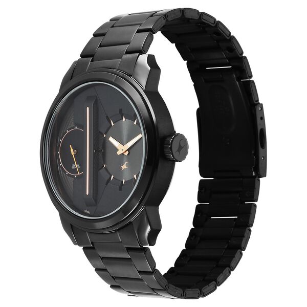 Fastrack Pulse IV Dual Time Analog Watch with Black Dial & Black Stainless Steel Strap For Guys - image number 2
