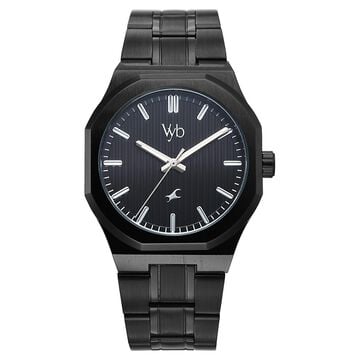 Vyb Pioneer By Fastrack Quartz Analog Black Dial Black Stainless Steel Strap Watch For Guys