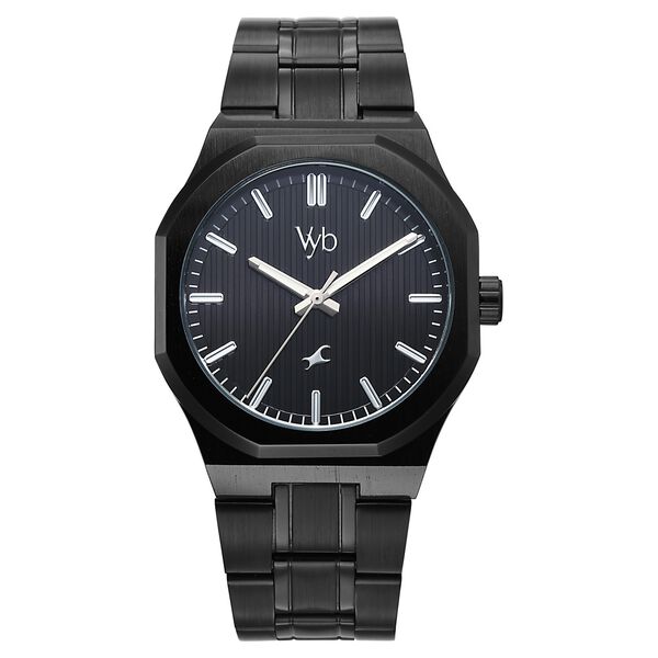 Vyb Pioneer By Fastrack Quartz Analog Black Dial Black Stainless Steel Strap Watch For Guys - image number 0