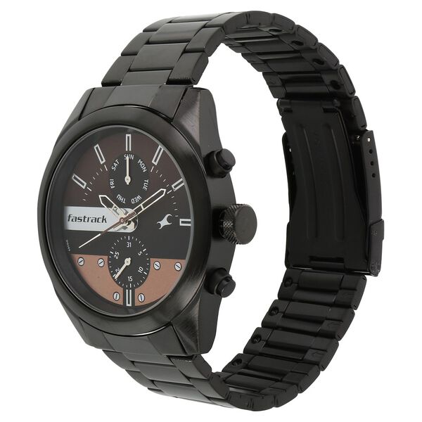 Fastrack All Nighters Quartz Multifunction Brown Dial Metal Strap Watch for Guys - image number 1