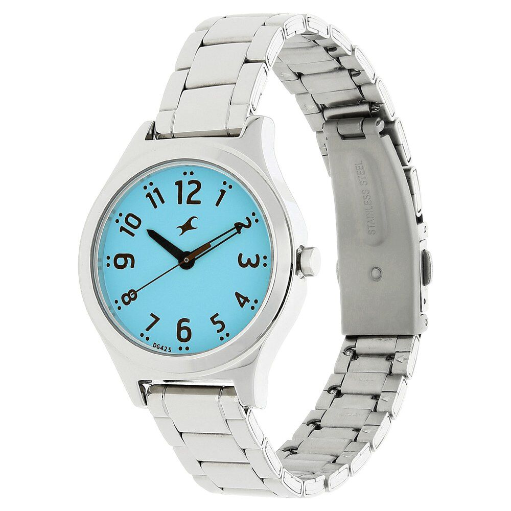 Buy Online Fastrack Bare Basics Quartz Analog Blue Dial Stainless Steel Strap Watch for Girls nk6152sm03 Fastrack