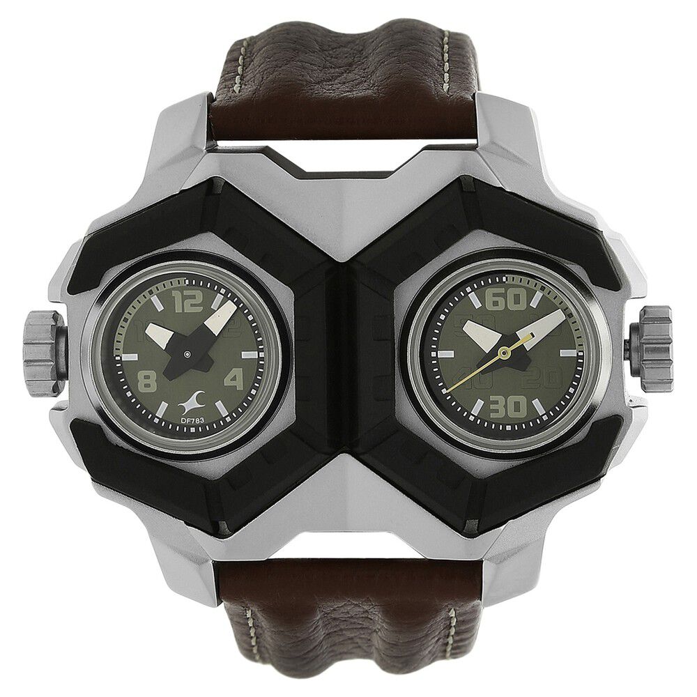 Buy Online Fastrack Quartz Analog Green Dial Leather Strap Watch for Guys 3151kl01 Fastrack
