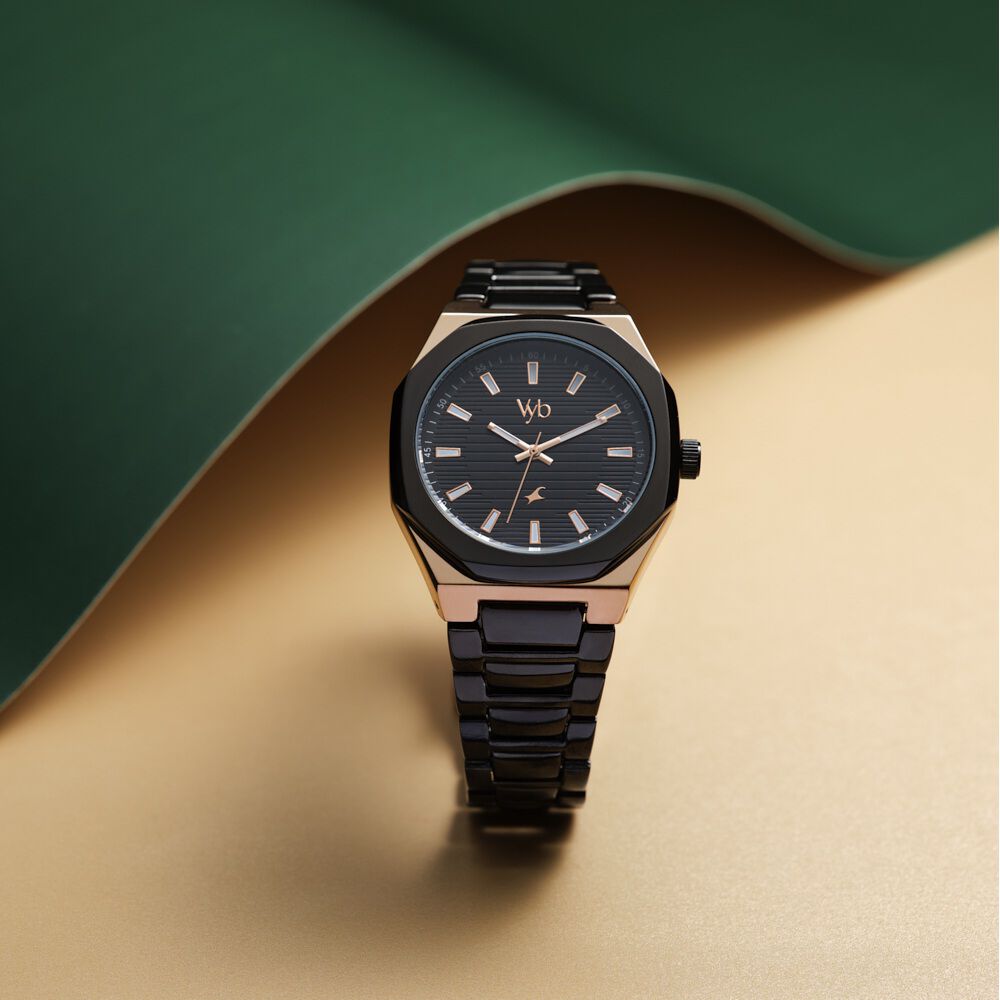 Buy Online Fastrack Vyb Limitless Quartz Analog Black Dial Black Color Metal Strap Watch For Guys fv30012km01w Fastrack