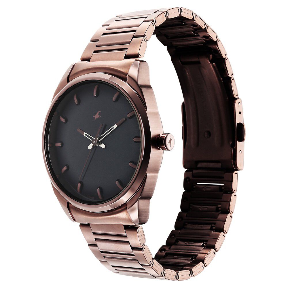 Fastrack Quartz Analog Black Dial Brown Stainless Steel Strap
