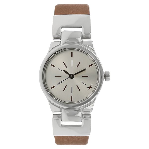 Fastrack Quartz Analog Silver Dial Leather Strap Watch for Girls - image number 0