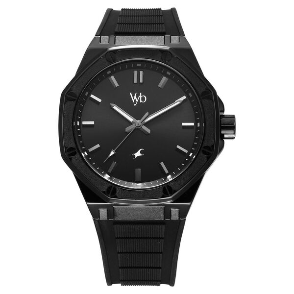 Fastrack Vyb Rebel Quartz Analog Black Dial Black Color Silicone Strap Watch For Guys - image number 1