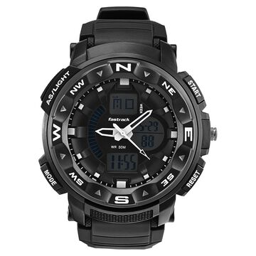 Fastrack AnaDigi Black Dial Black Colour Plastic Strap Unisex Watch