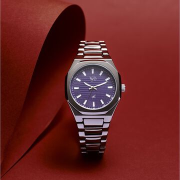 Fastrack Vyb Limitless Quartz Analog Blue Dial Grey Color Metal Strap Watch For Guys