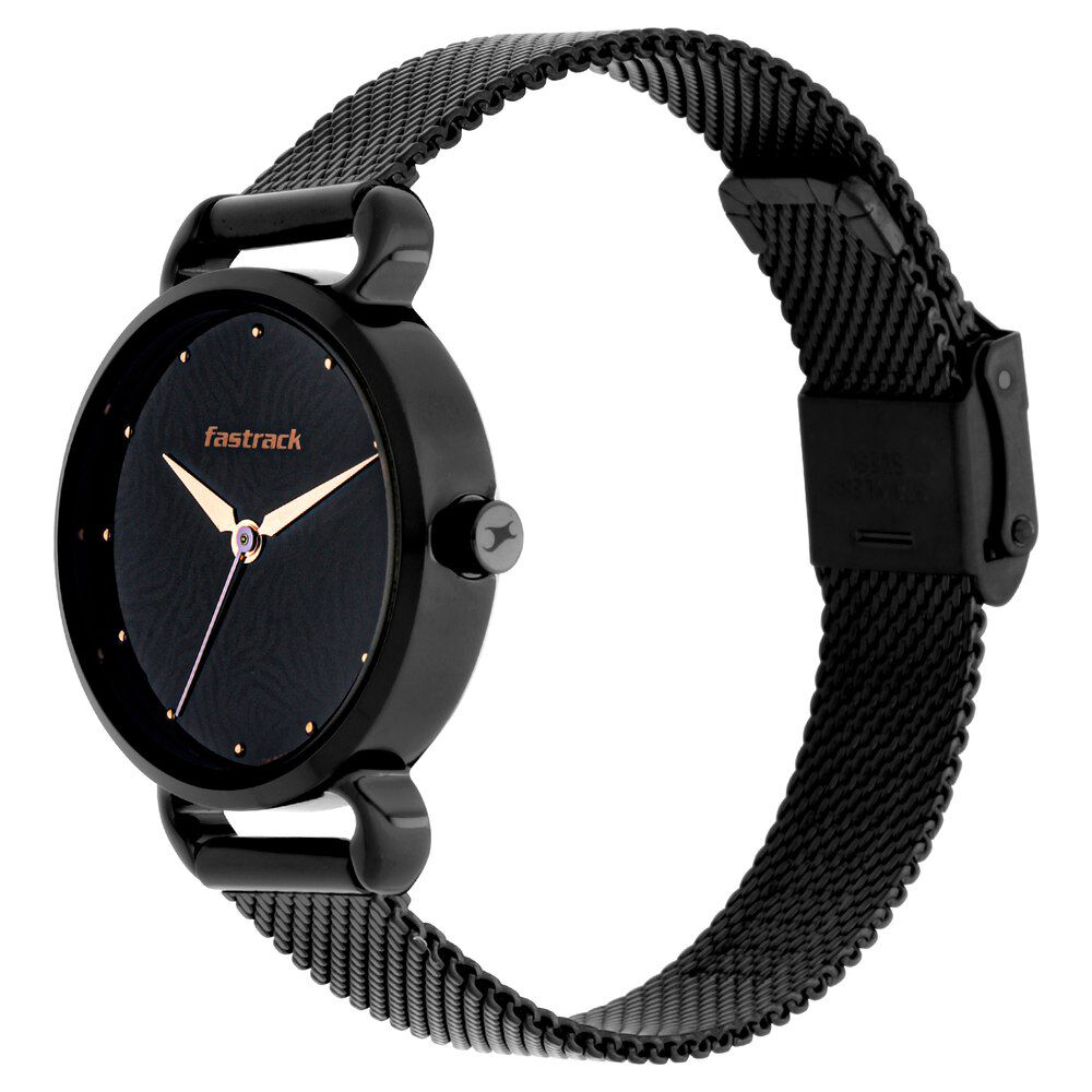 Buy Online Fastrack Animal Print Quartz Analog Black Dial Stainless Steel Strap Watch for Girls nr6221nm02 Fastrack