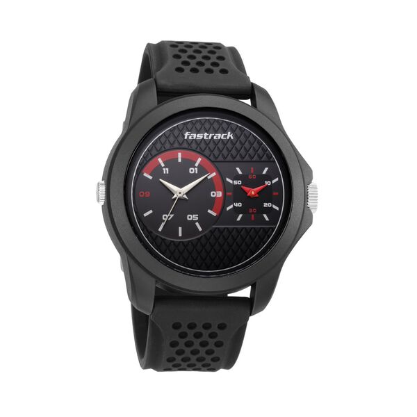 Fastrack Dual Time Quartz Analog Black Dial Silicone Strap Watch for Guys - image number 0