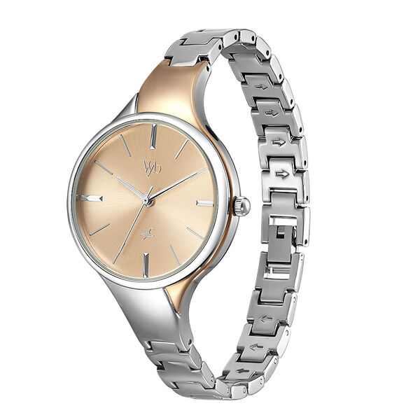 Fastrack Vyb Striker Quartz Analog Rose Gold Dial Metal Strap Watch for Girls - image number 3