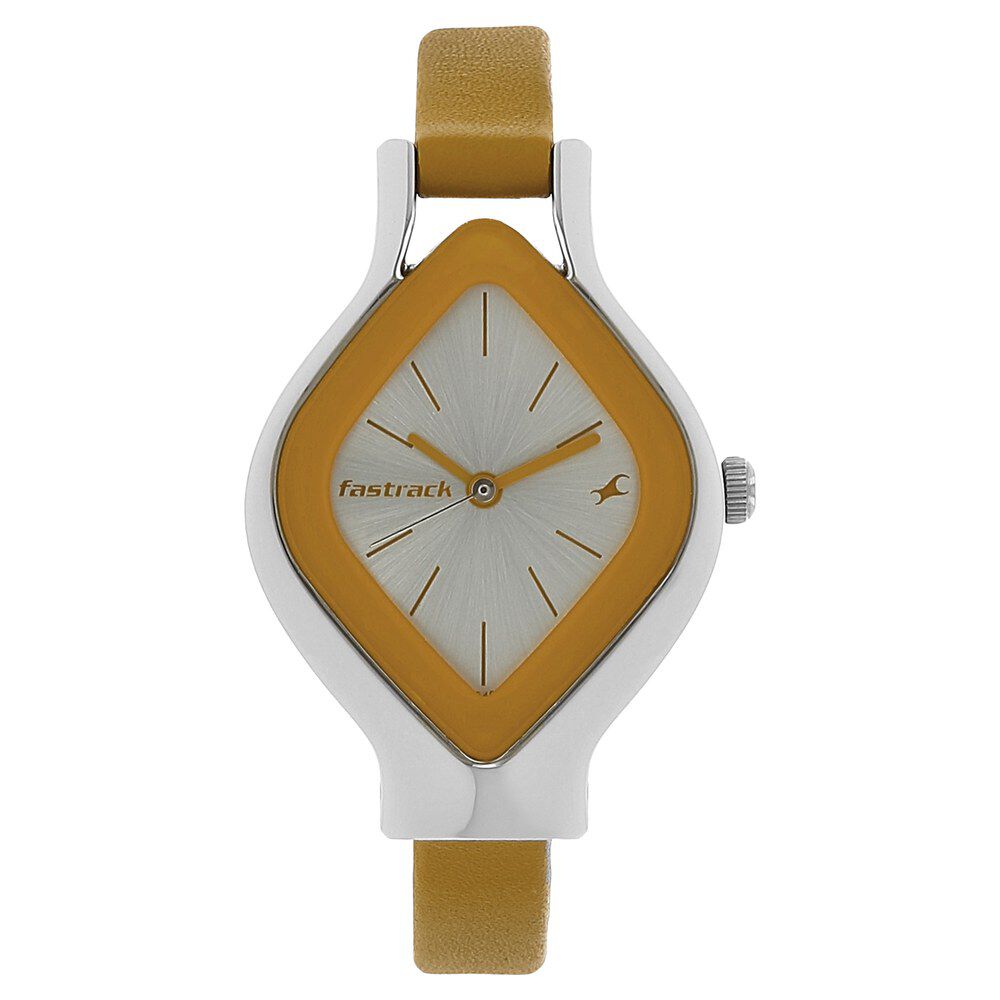 Buy Online Fastrack Quartz Analog Silver Dial Leather Strap Watch for Girls nl6109sl01 Fastrack