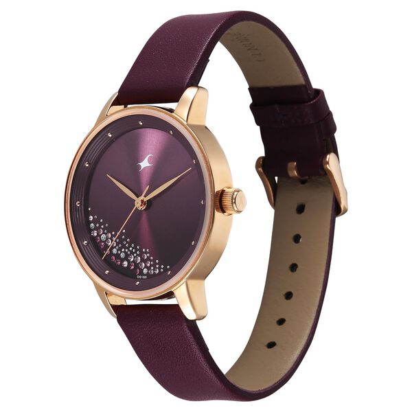 Fastrack Style Up Quartz Analog Maroon Dial Maroon Colour Leather Strap Watch For Girls - image number 2