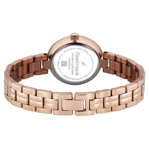 Fastrack Stunners Quartz Analog Beige Dial Rose Gold Stainless Steel Strap Watch For Girls - image number 5