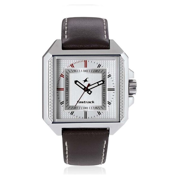 Fastrack Quartz Analog Silver Dial Leather Strap Watch for Guys - image number 0