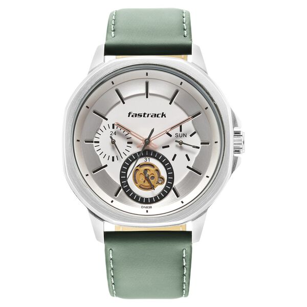 Fastrack Exuberant Quartz Multifunction White Dial Leather Strap Watch for Guys - image number 1