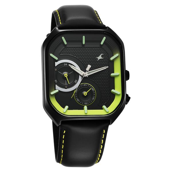 Fastrack Groove Multifunction Black Dial Guy's Leather Watch with Lume indices - image number 1