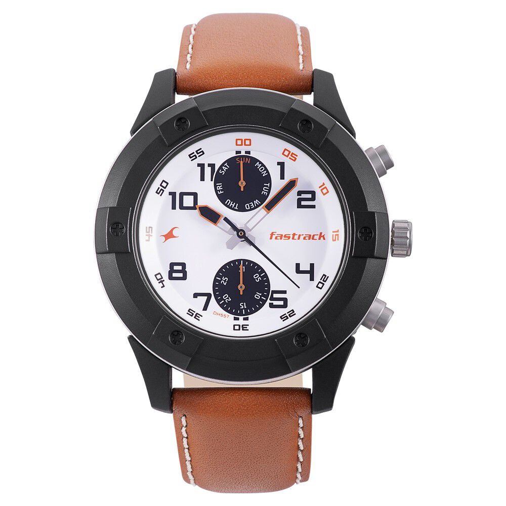 Buy Online Fastrack Modular Quartz Analog White Dial Leather Strap Watch for Guys nl3182kl40 Fastrack