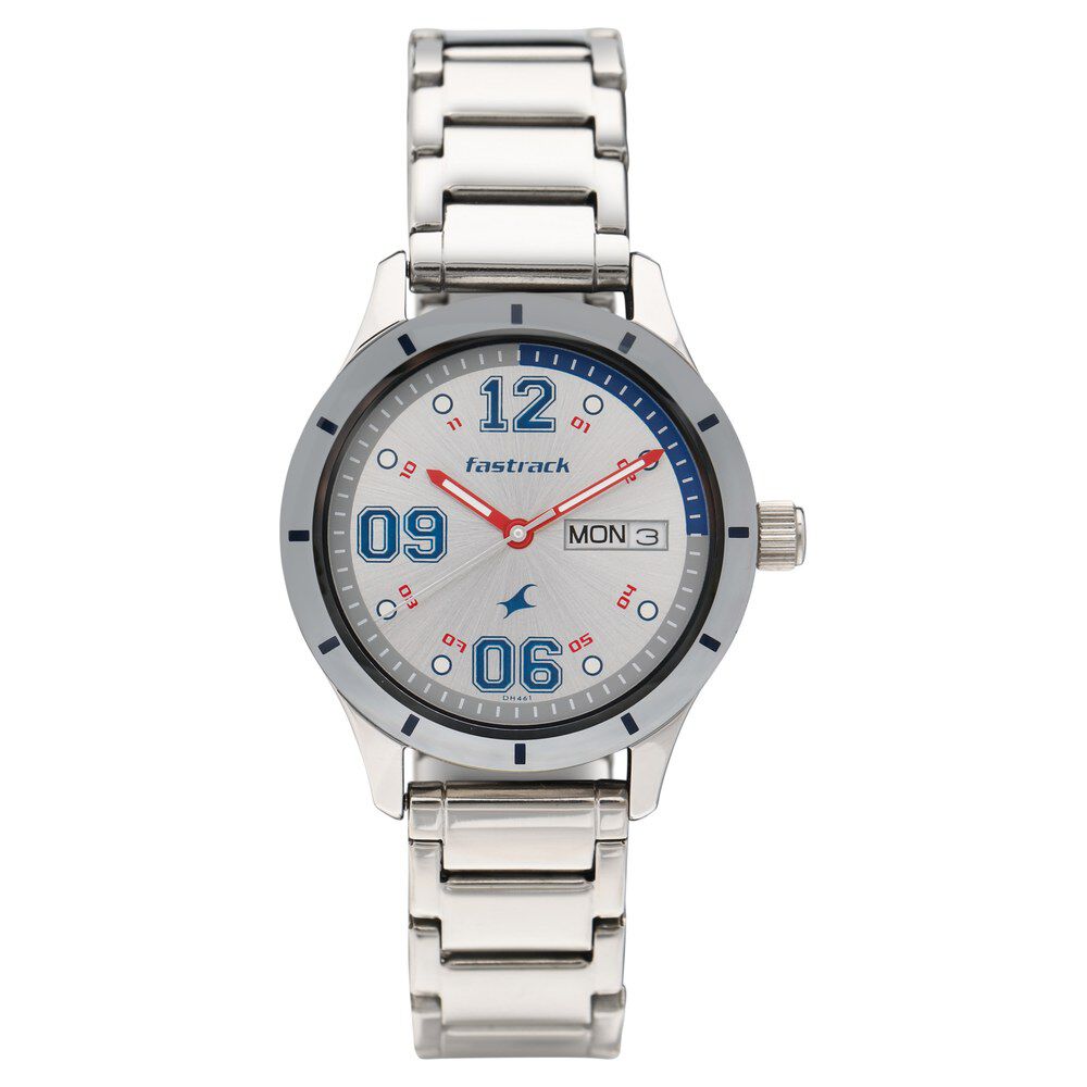 Fastrack Quartz Analog with Day and Date Silver Dial Stainless