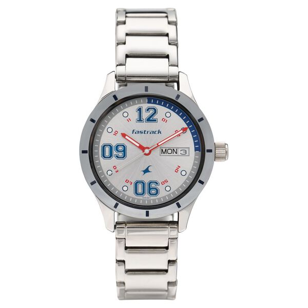 Fastrack Quartz Analog with Day and Date Silver Dial Stainless Steel Strap Watch for Girls - image number 1