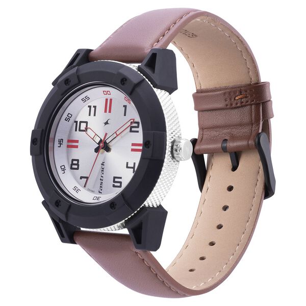 Fastrack Modular Quartz Analog Silver Dial Leather Strap Watch for Guys - image number 2