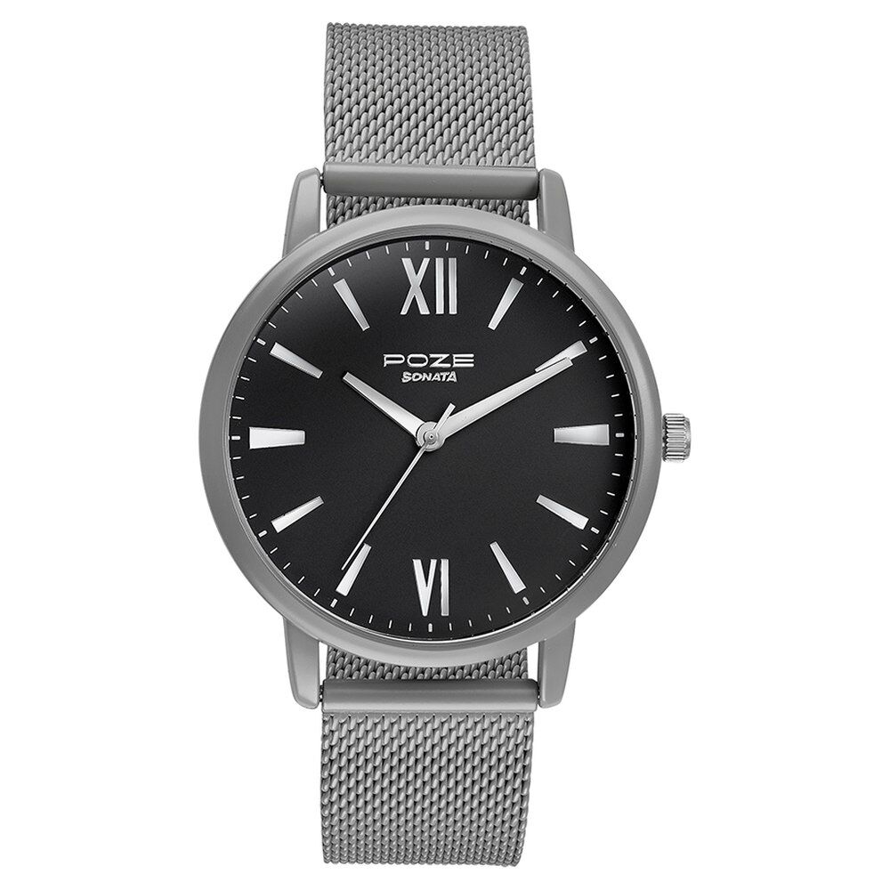 Sonata Poze Quartz Analog Black Dial Mesh Strap Watch for Men