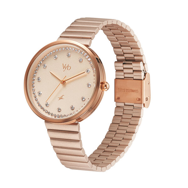 Fastrack Vyb Mirage Quartz Analog Rose Gold Dial Stainless Steel Strap Watch for Girls - image number 3