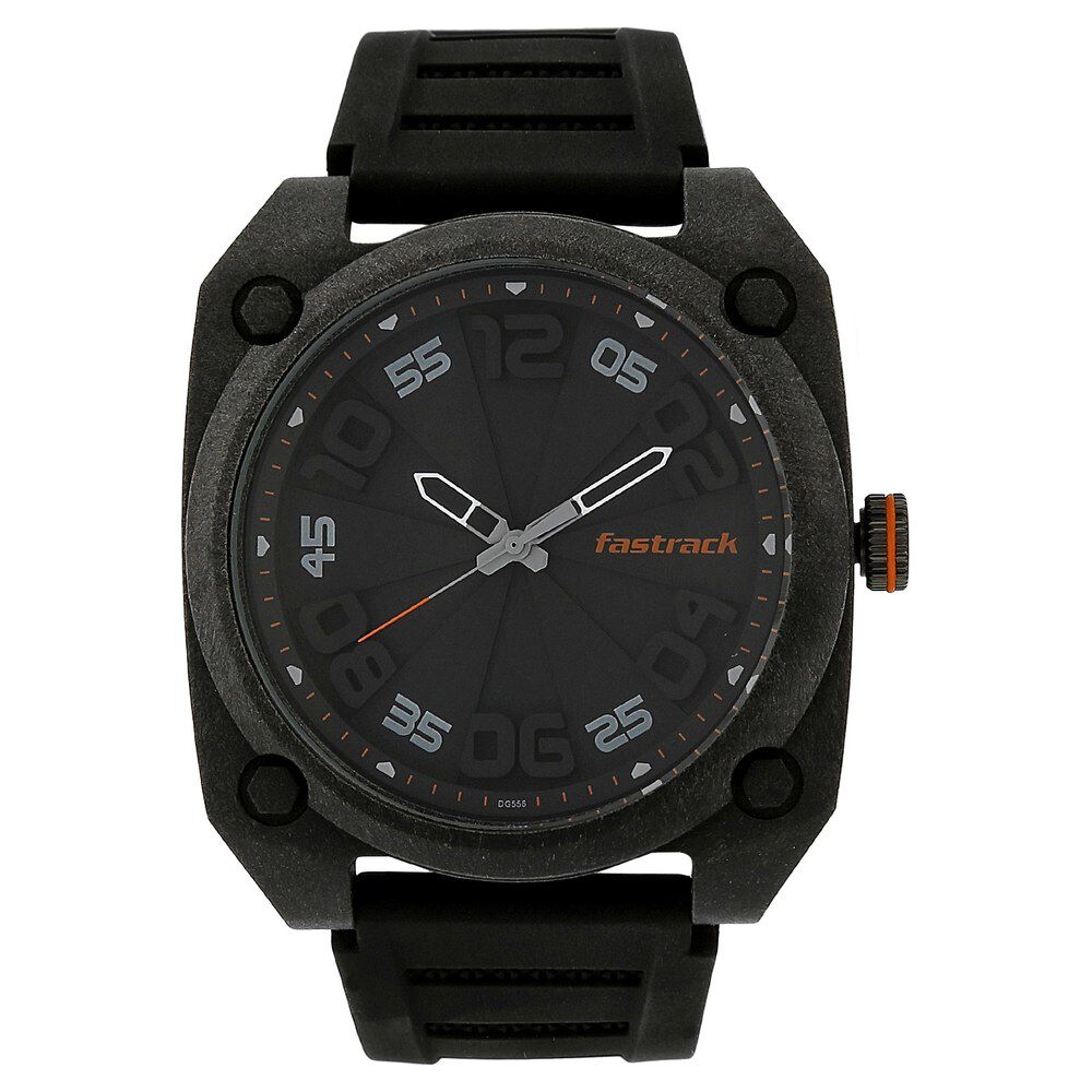 Fastrack black dial online silicone strap watch
