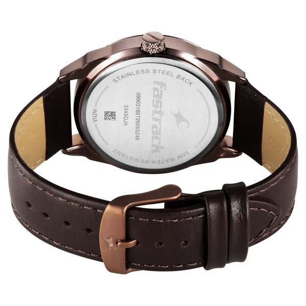 Fastrack Tick Tock Multifunction with Hazelnut Brown Dial Leather Strap Watch for Guys - image number 5