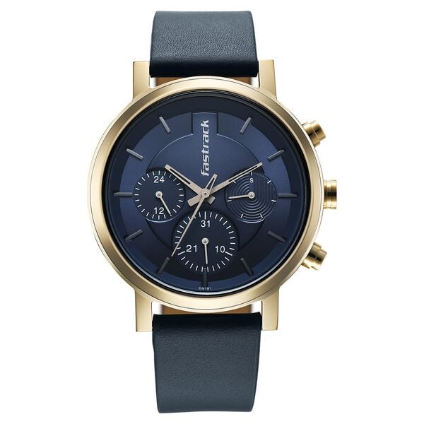 Fastrack Chrome K Quartz Multifunction Blue Dial Blue Leather Strap Watch For Guys - image number 0