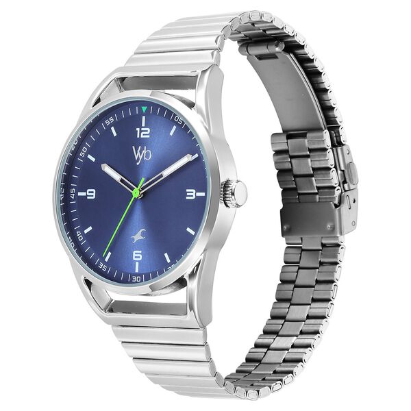Fastrack Vyb Horizon Quartz Analog Blue Dial Silver Metal Strap Watch For Guys - image number 3