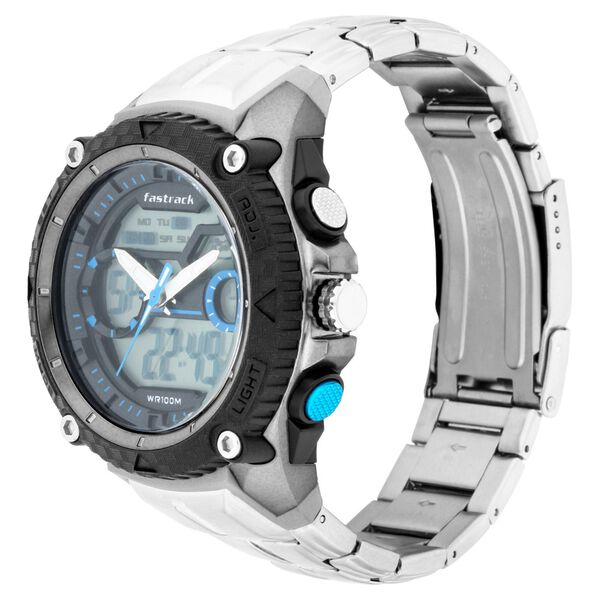 Fastrack Deux Machina Quartz Analog Digital Blue Dial Stainless Steel Strap Watch for Guys - image number 2