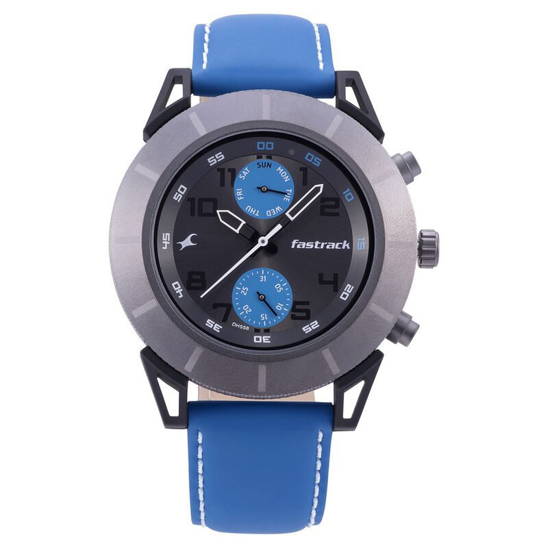 Fastrack Modular Quartz Analog Anthracite Dial Leather Strap Watch for Guys