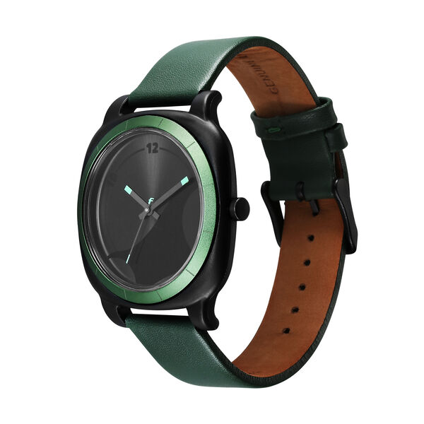 Fastrack Hype All Black Quartz Analog Black Dial With Green Leather Strap Watch For Unisex - image number 2