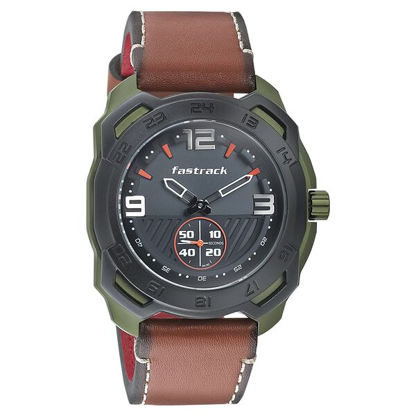 Fastrack All Nighters Quartz Analog Grey Dial Leather Strap Watch for Guys - image number 0