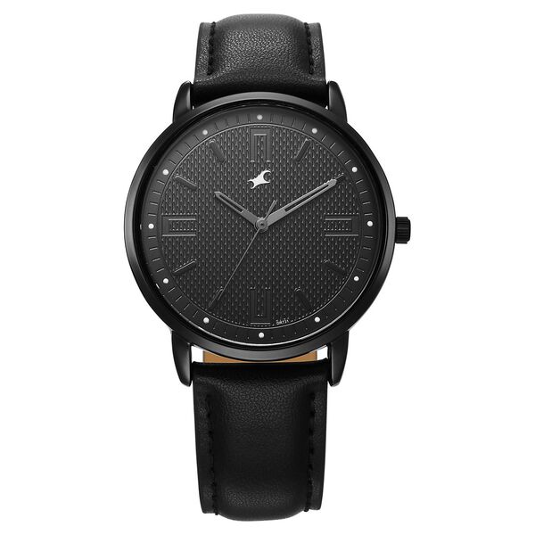 Fastrack Stunners X Quartz Analog Black Dial Leather Strap Watch For Guys - image number 0