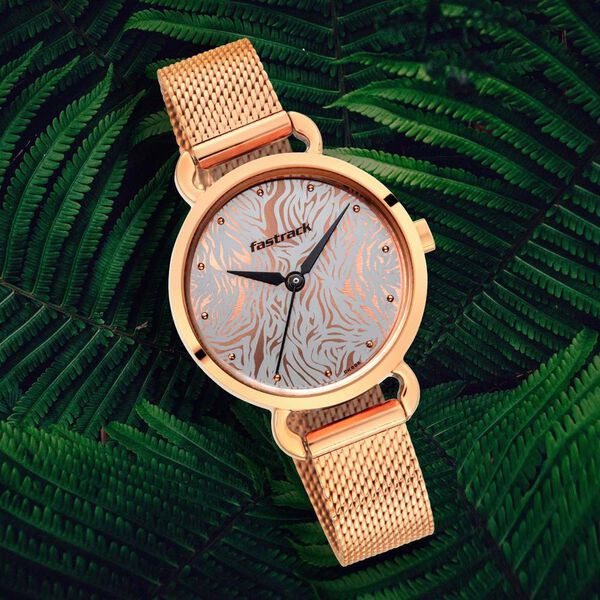 Fastrack Animal Print Quartz Analog Bicolour Dial Stainless Steel Strap Watch for Girls - image number 0