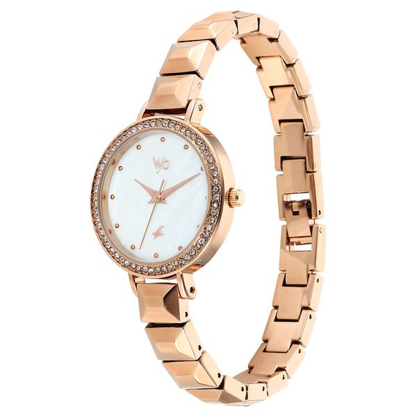 Fastrack Vyb Enigma Quartz Analog Mother of Pearl Dial Rose Gold Color Metal Strap Watch For Girls - image number 3