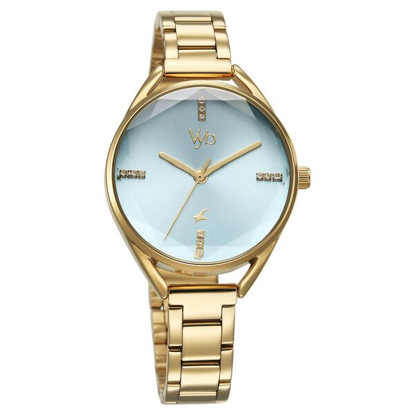 Fastrack Vyb Aurora Quartz Analog Green Dial Golden Color Metal Strap Watch For Girls - image number 2