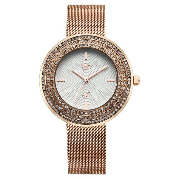 Fastrack Vyb Iconique Quartz Analog White Dial Rose Gold Metal Strap Watch For Women - image number 0