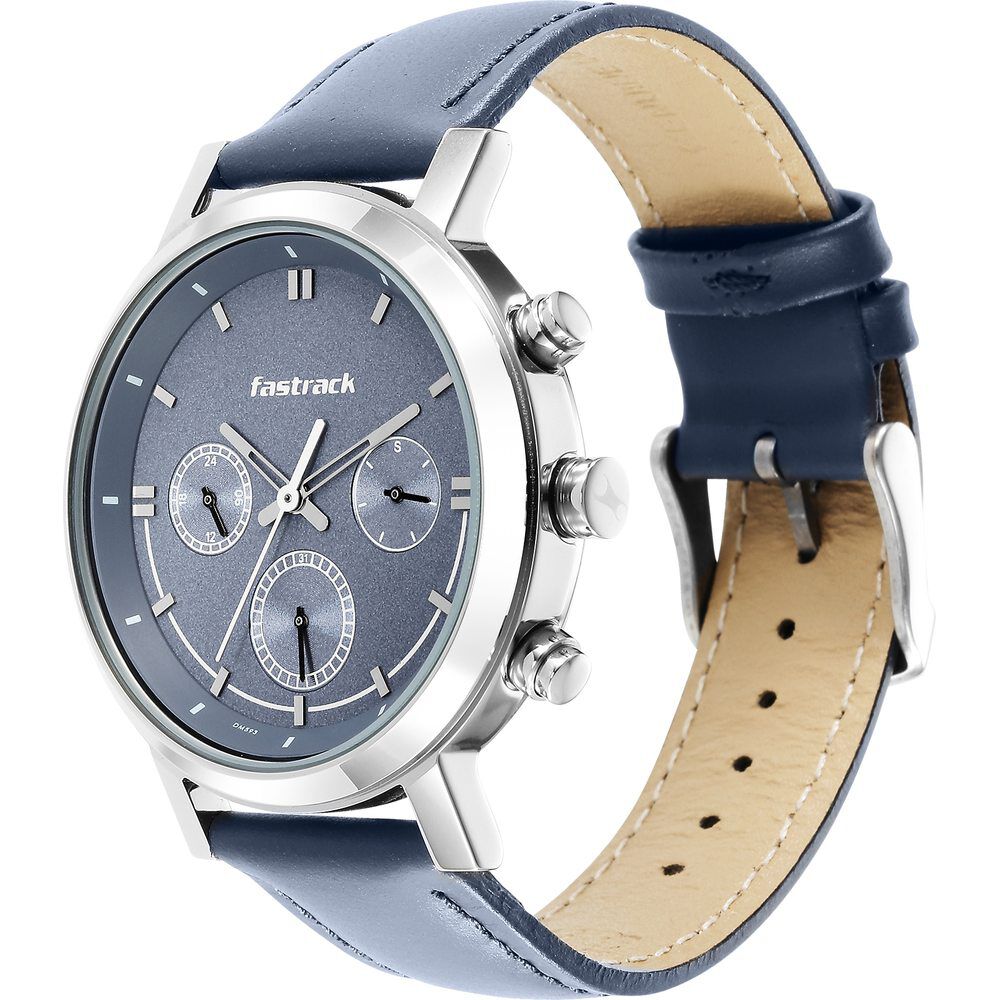 Fastrack Tick Tock Quartz Multifunction Blue Dial Leather Strap