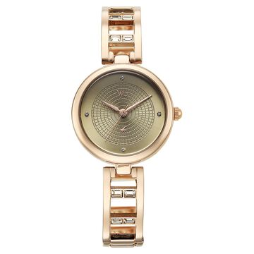 Vyb Seeker By Fastrack Quartz Analog Green Dial Rose Gold Metal Strap Watch For Girls