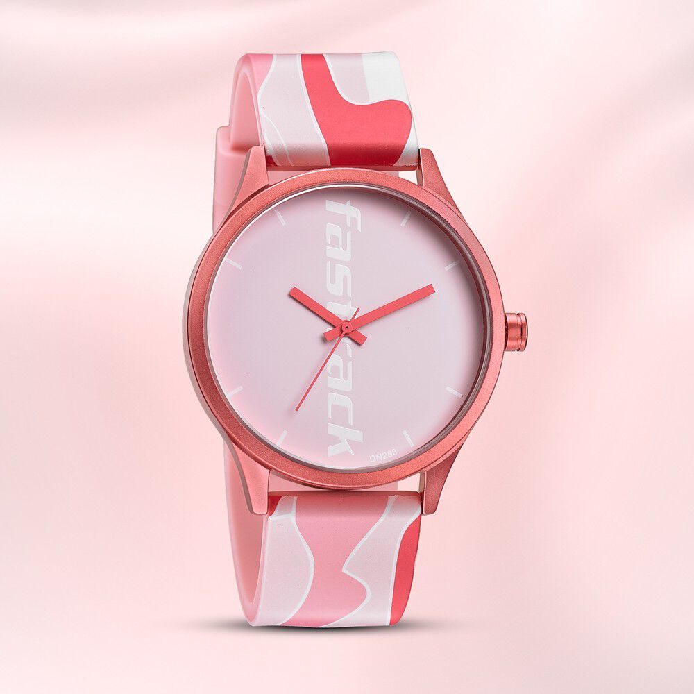 Buy Online Fastrack Topicals Quartz Analog Pink Dial Silicone Strap Unisex Watch 68031ap07 Fastrack