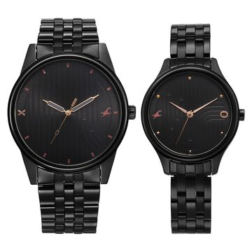 Fastrack Mixmatched Quartz Analog Black Dial With Black Metal Strap Watch For Couple