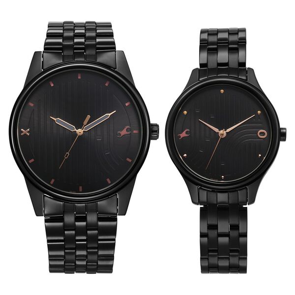 Fastrack Mixmatched Quartz Analog Black Dial With Black Metal Strap Watch For Couple - image number 0