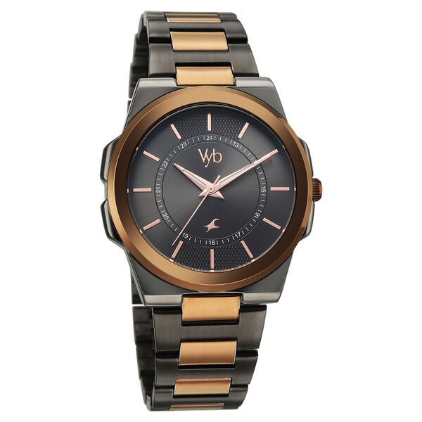 Vyb Nimbus By Fastrack Quartz Analog Grey Dial Two Toned Stainless Steel Strap Watch For Guys - image number 2